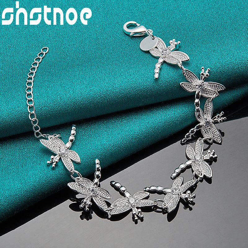 Sterling Silver Dragonfly Chain Charm Bracelet for Women