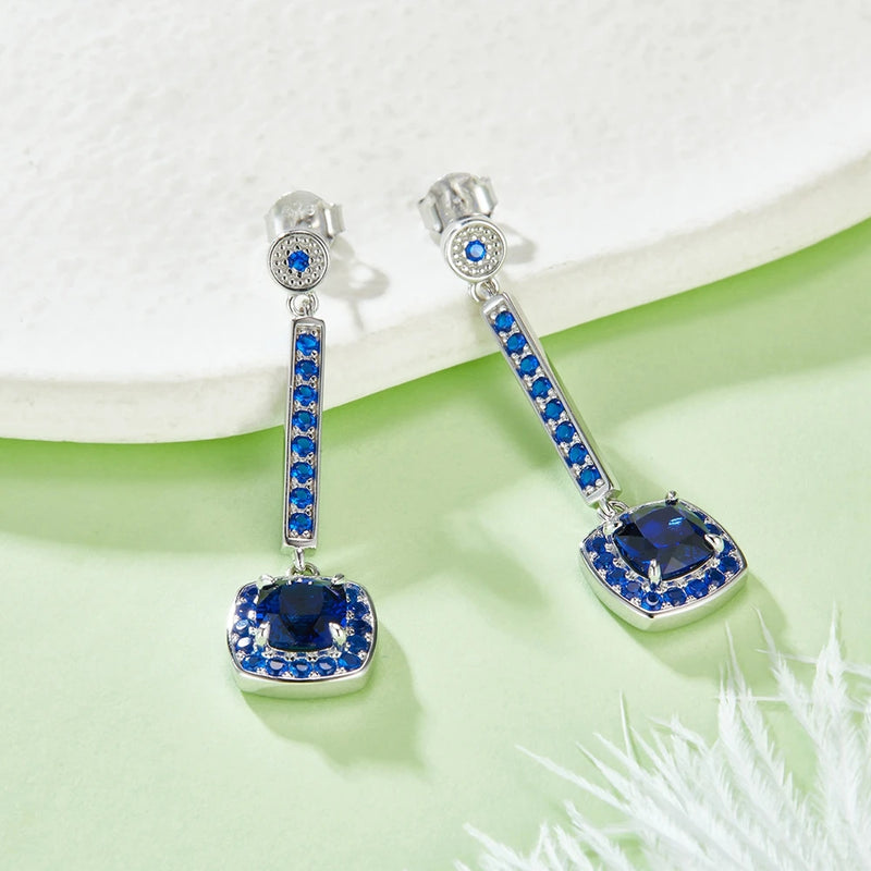 Sterling Silver 2 CT Sapphire & Diamond Drop Earrings for Women