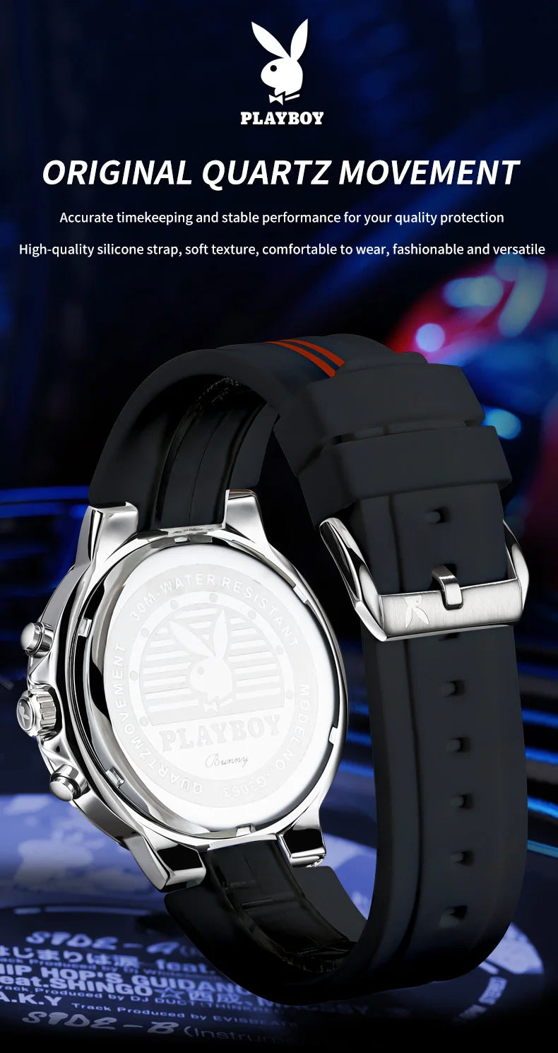 Stainless Steel Silicone Strap Multifunction Quartz Watch for Men