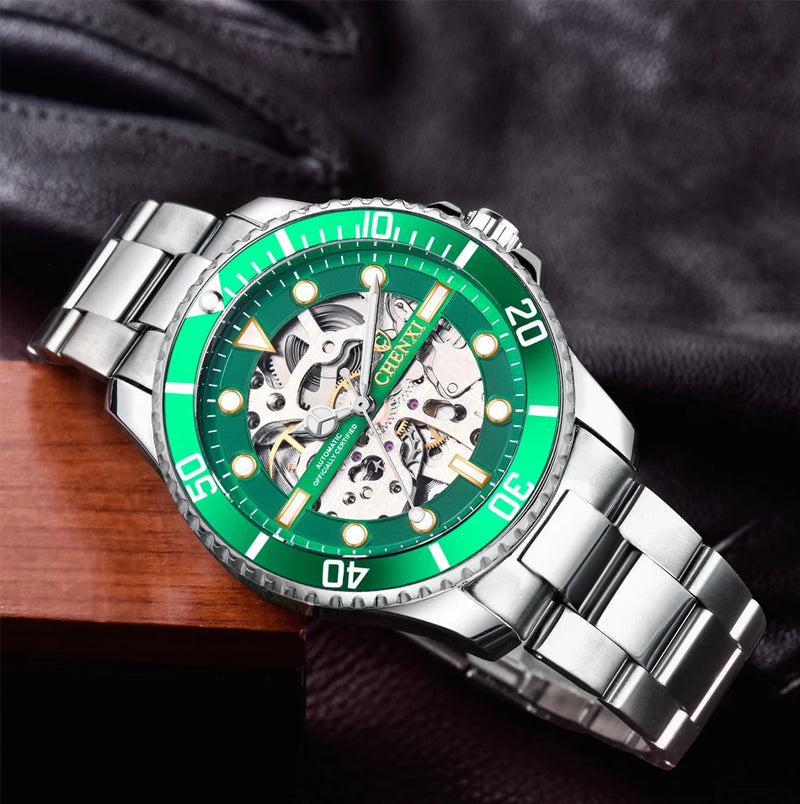 Stainless Steel Hollow Out Automatic Mechanical Watch for Men