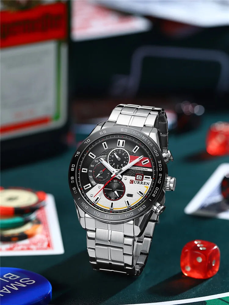 Stainless Steel Quartz Chronograph Watch for Men