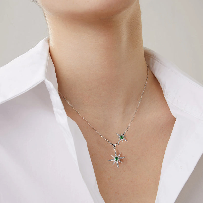 Sterling Silver Emerald Star Pendant Necklace for Women