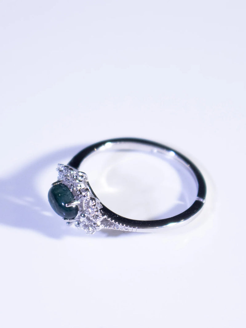 Sterling Silver Agate Ring with Lace Design, Oval, Adjustable for Women