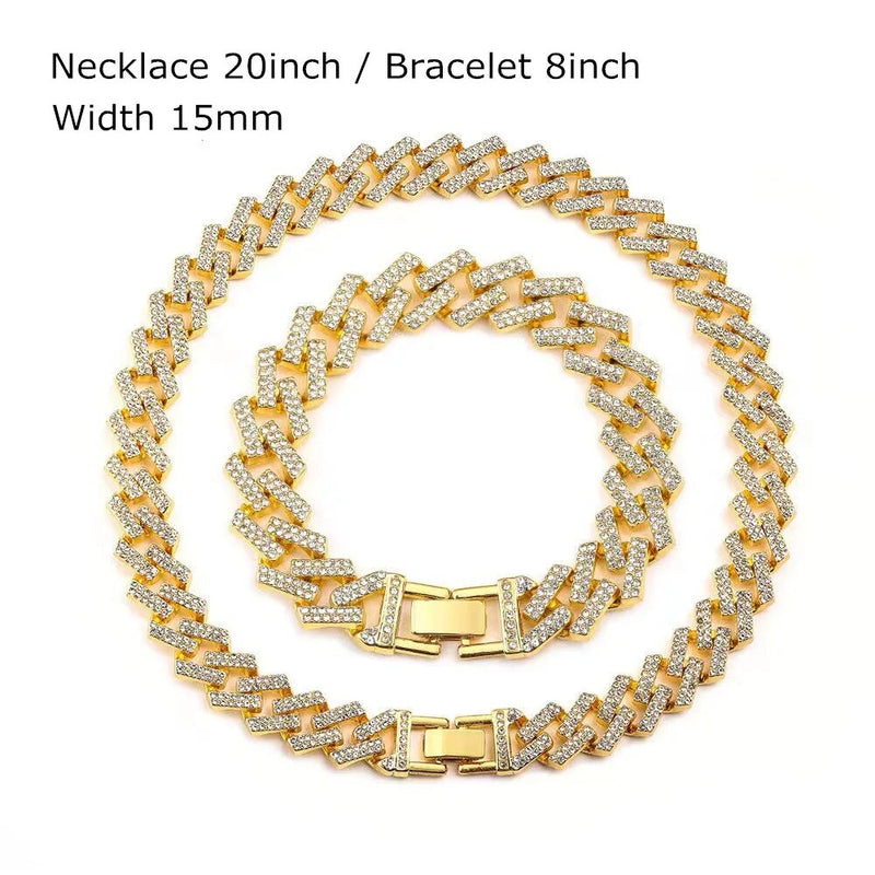 Gold Iced Out Diamond Men's Watch and Jewelry Set with Cuban Link Chain