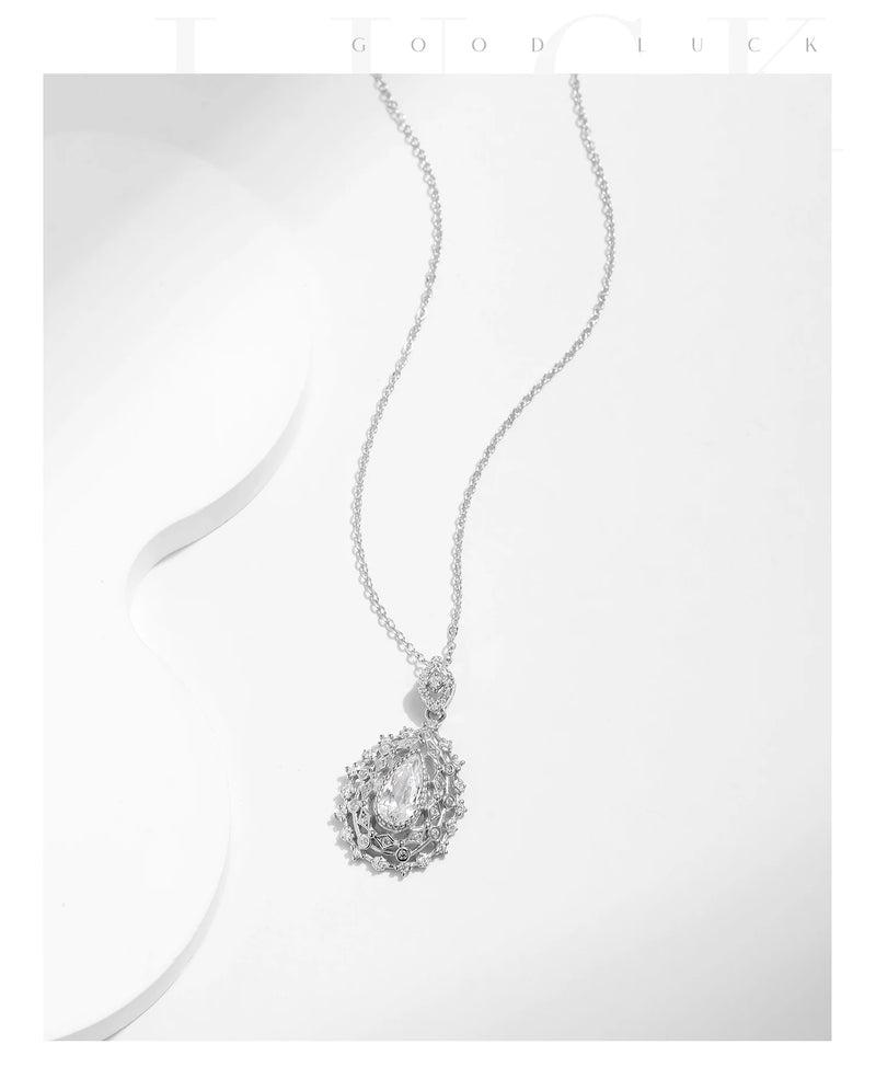 Sterling Silver Water Drop CZ Pendant Necklace for Women