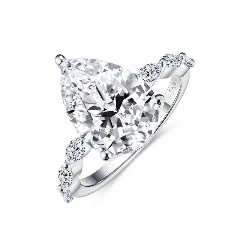 925 Sterling Silver, 5 CT Moissanite Diamond Pear Cut Ring