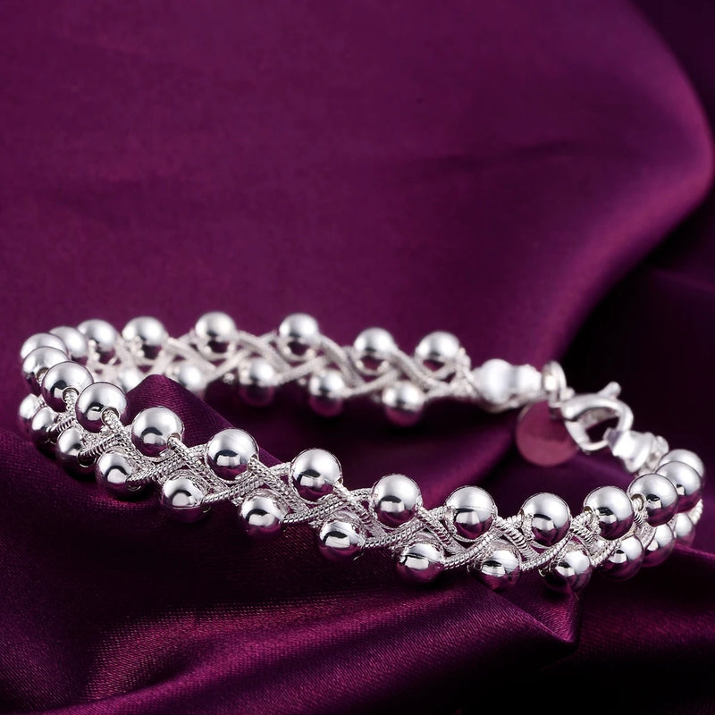 Sterling Silver Braided Beads Chain Bracelet for Women