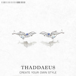 925 Sterling Silver Dolphin Ear Climbers with Blue Stones for Women