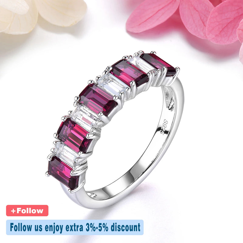 Sterling Silver Rhodolite Garnet and White Topaz Octagon Cut Ring for Women