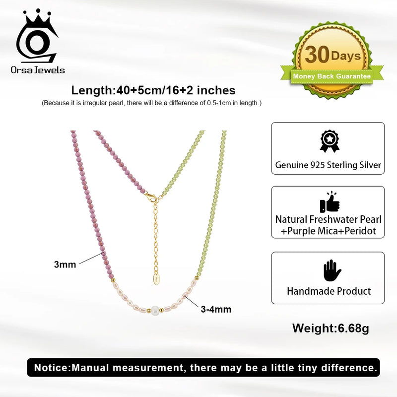 925 Sterling Silver Peridot and Pearl Choker Necklace for Women