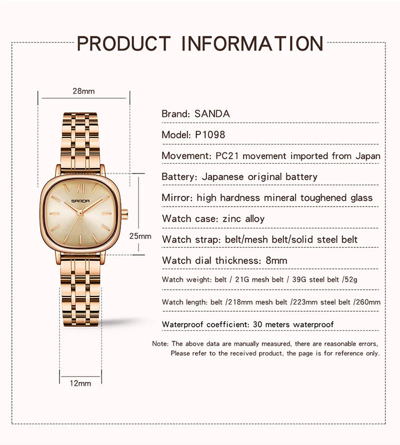 Stainless Steel Leather Mesh Quartz Watch for Women