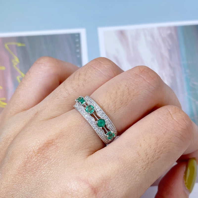 Sterling Silver Emerald Ring with CZ Stones for Women