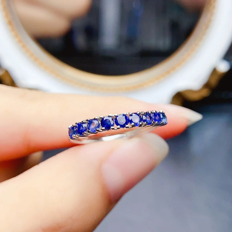 Sterling Silver 3mm Natural Sapphire Ring for Women