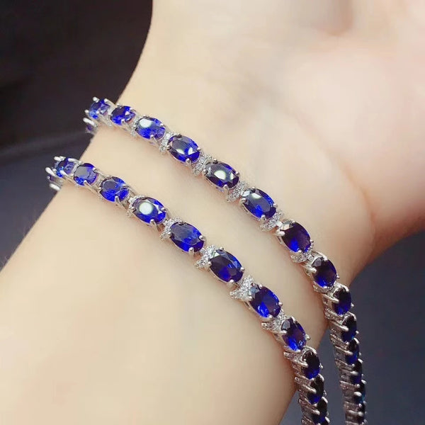 925 Sterling Silver Natural Sapphire Bracelet for Women.