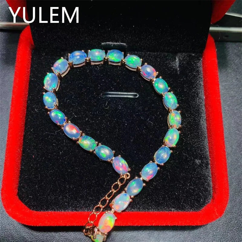 925 Sterling Silver Natural Opal Bracelet for Women