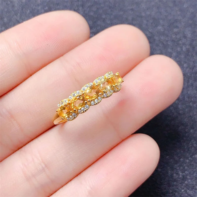 925 Sterling Silver Natural Citrine Wedding Ring for Women