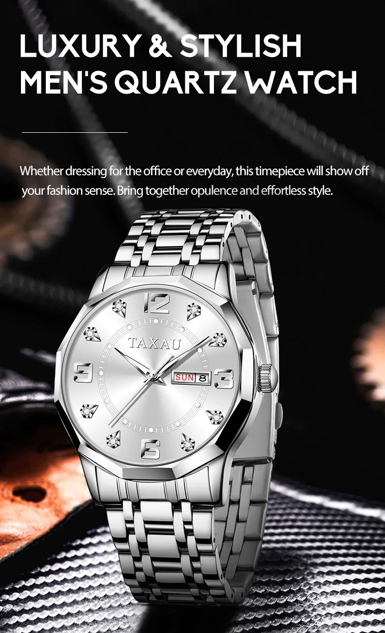 Stainless Steel Luxury Quartz Watch with Original Design for Men.