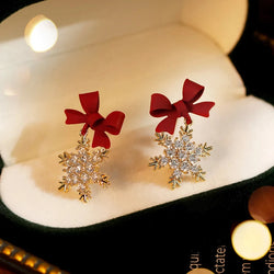 Silver Red Bow Knot Snowflakes Earrings for Women