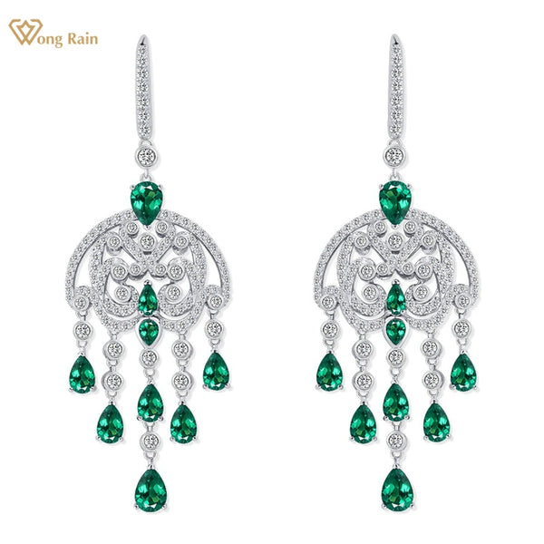 Wong Rain Bohemia 925 Sterling Silver 1CT Pear Cut Emerald Sapphire Ruby Gemstone Tassel Drop Earrings Fine Jewelry for Women