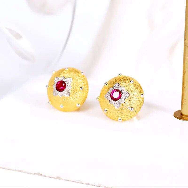 925 Sterling Silver Gold Plated Small Ruby Stars Earrings for Women