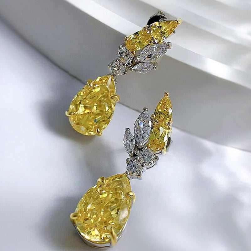 Sterling Silver Pear Cut 5ct Yellow Stone Teardrop Earrings for Women