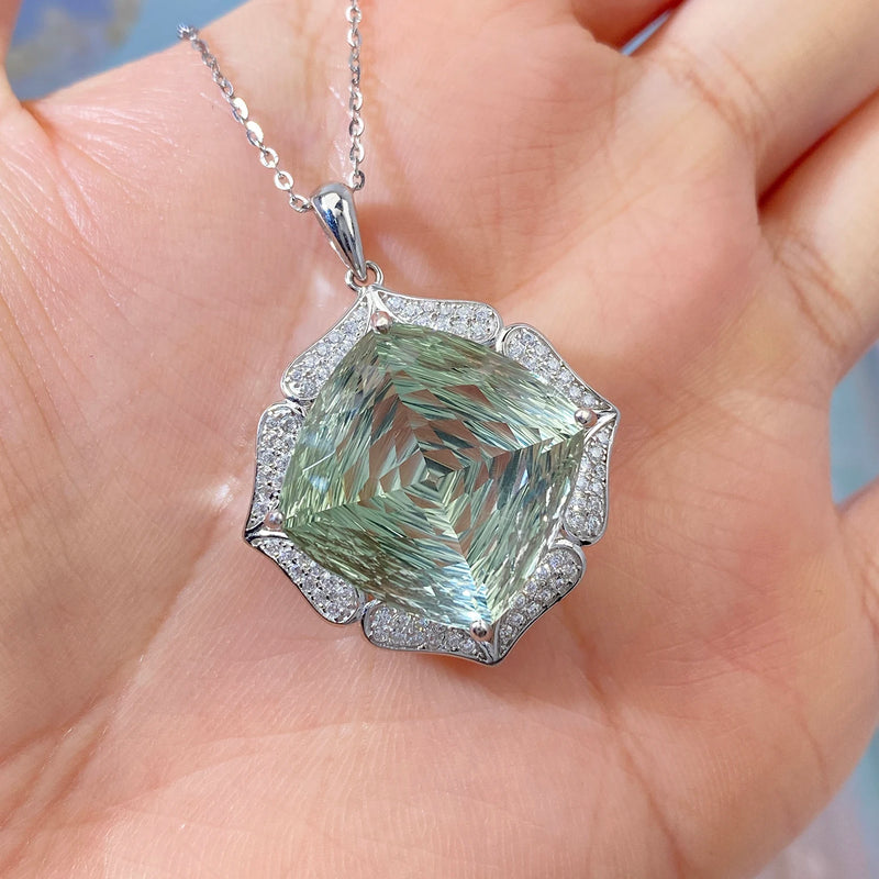 925 Sterling Silver Green Amethyst Pendant Necklace for Women