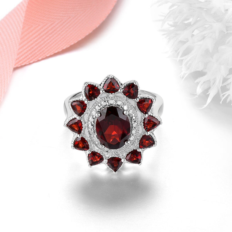 Solid Silver 3.50 Carat Red Garnet Ring for Women
