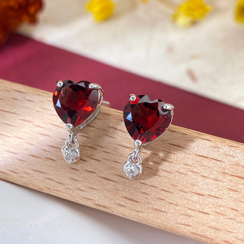 925 Sterling Silver Heart Stone Drop Earrings for Women