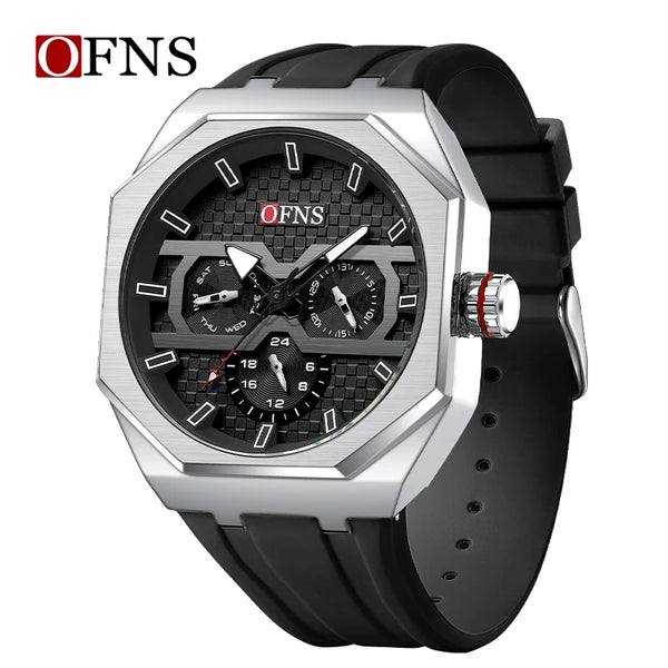 Stainless Steel Silicone Chronograph Watch for Men