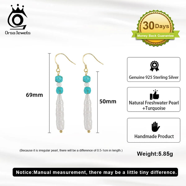 Sterling Silver Turquoise and Pearl Drop Earrings for Women