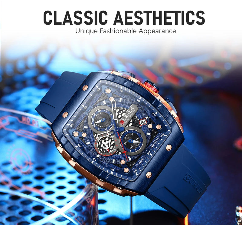 Stainless Steel Silicone Unique Square Quartz Watch for men