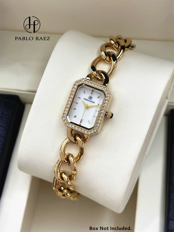 Elegant Yellow Gold Diamond Wristwatch for Women – High Quality Luxury Timepiece for Casual Dress.