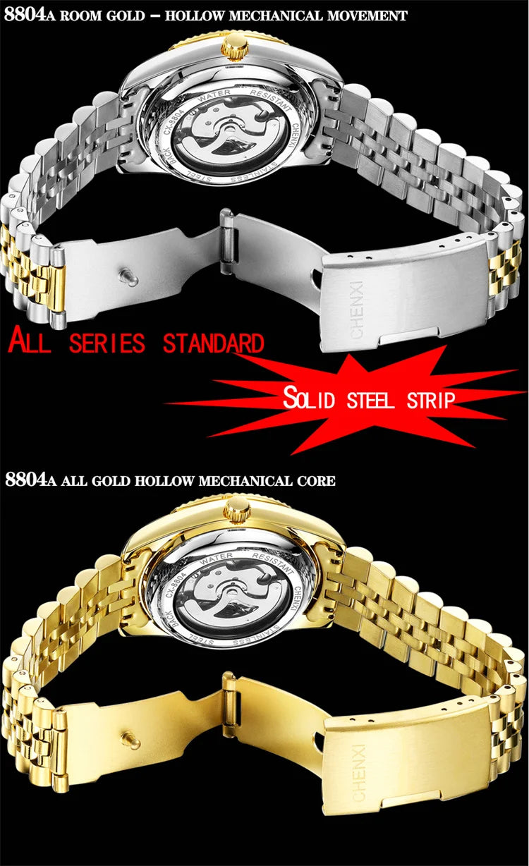 Gold Steel Band Mechanical Watch for Men