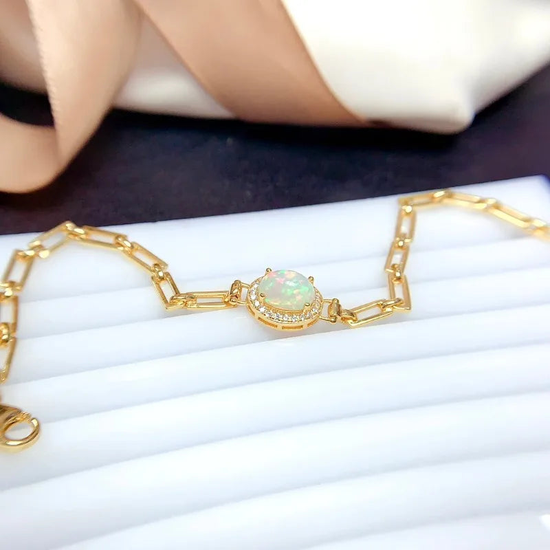 Sterling Silver Natural Opal Bracelet for Women