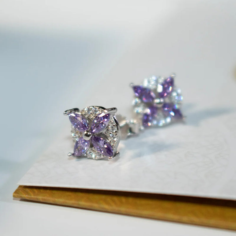 Sterling Silver 0.50ctw Amethyst Flower Stud Earrings for Women