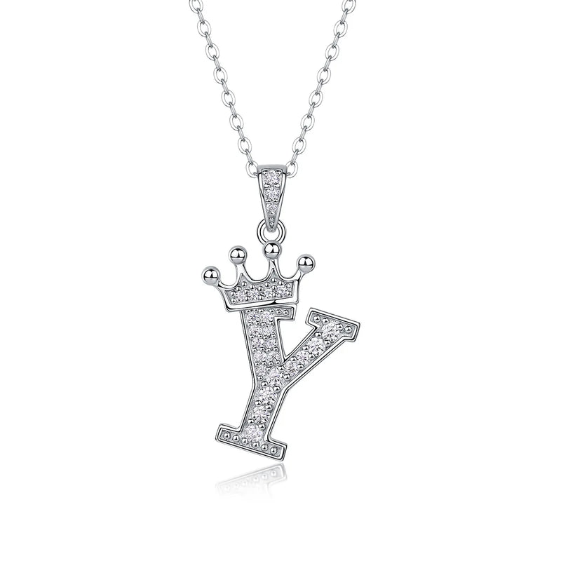 925 Sterling Silver Moissanite Diamonds Letters Crown Pendant Necklace