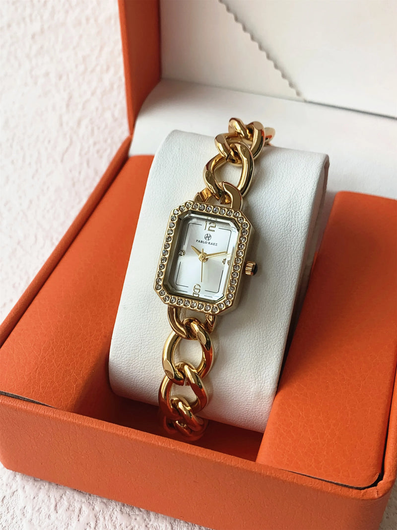 Elegant Gold Stainless Steel Women's Quartz Wristwatch