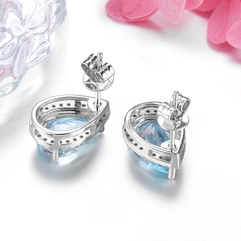 14K White Gold Aquamarine and Diamond Earrings for women