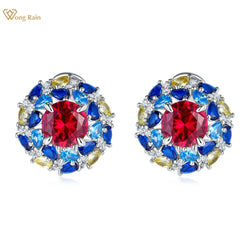 925 Sterling Silver Ruby and Sapphire Stud Earrings.