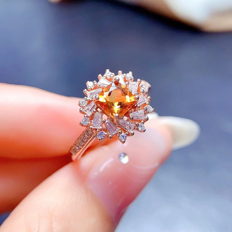 925 Sterling Silver Citrine 5mm Fashion Ring for Women