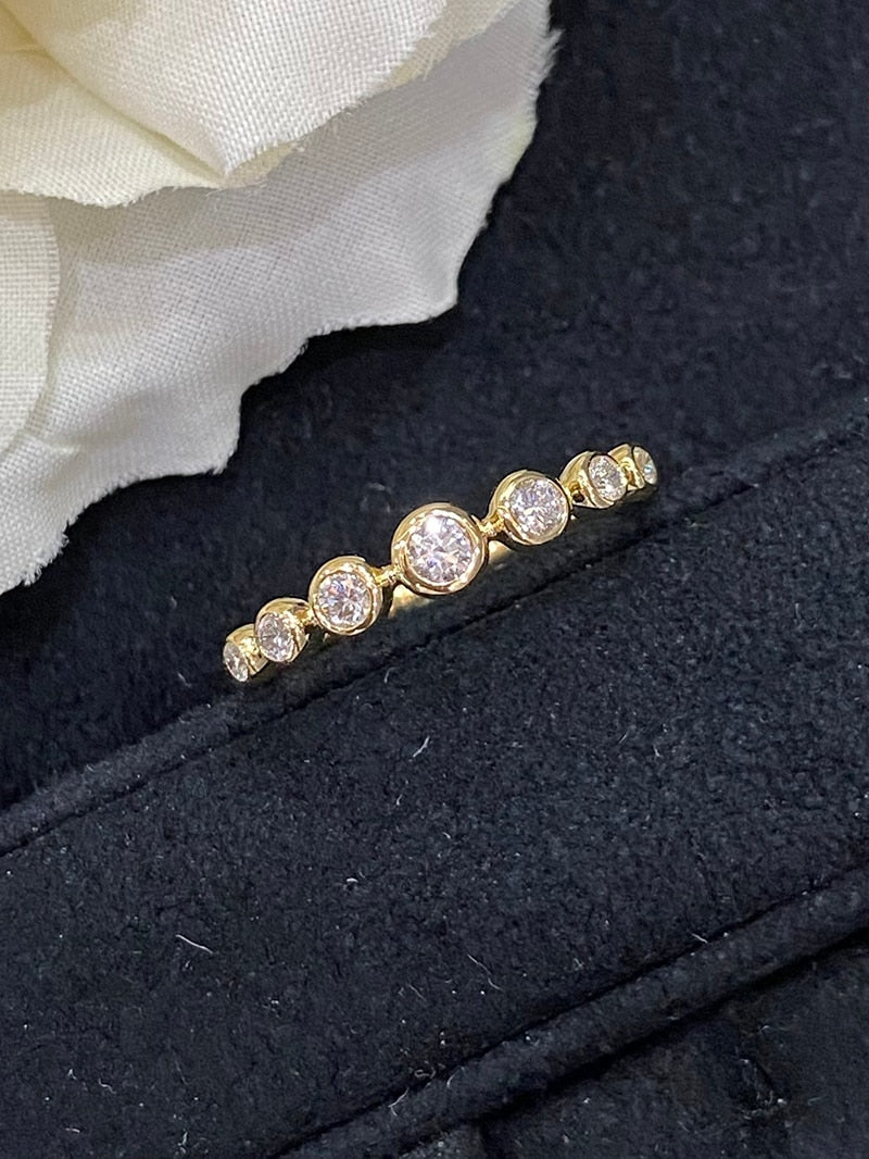 18K Yellow Gold Real Natural Diamond Seven Bubble Shape Rings for Women