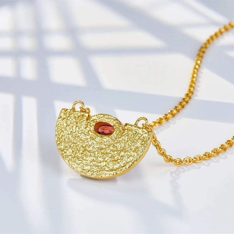 Silver Gold Plated Red Garnet Pendant Necklace with Zircon for Women