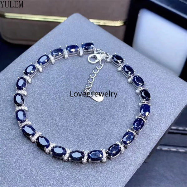 925 Sterling Silver Natural Sapphire/Opal Gemstone Bracelet for Women