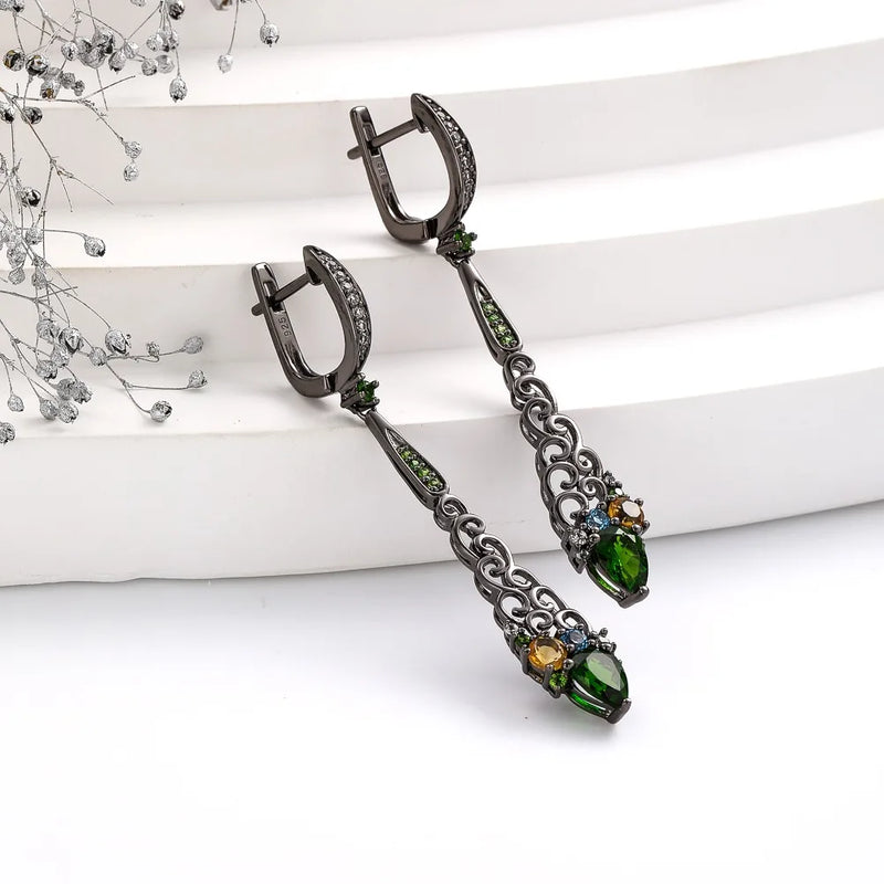 925 Sterling Silver Chrome Diopside Citrine Earrings for Women