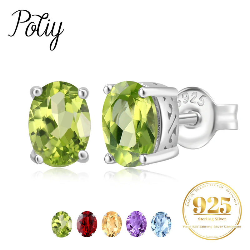 925 Sterling Silver 2.40 ctw Garnet Peridot Amethyst Sky Blue Topaz Citrine Stud Earrings for Women