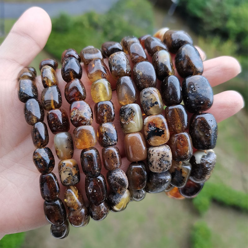 Sterling Silver Natural Amber Bracelet for Unisex