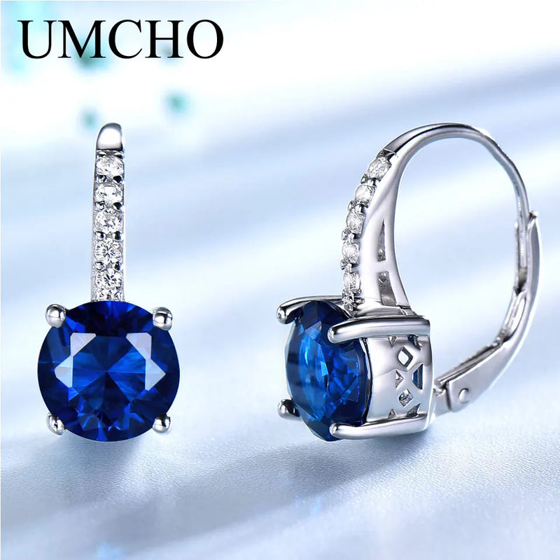 925 Sterling Silver Created Blue Sapphire Earrings for Women