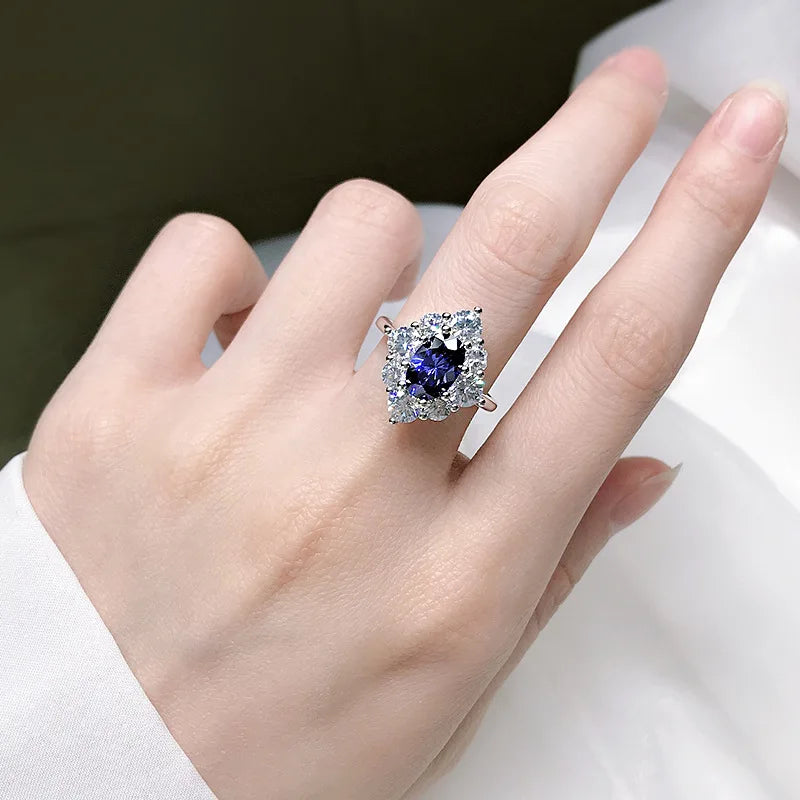 925 Sterling Silver Sapphire Ring with Tanzanite for Women