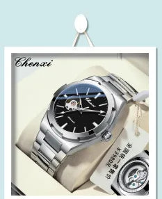 Stainless Steel Square Automatic Mechanical Watch with Date and Week for Men