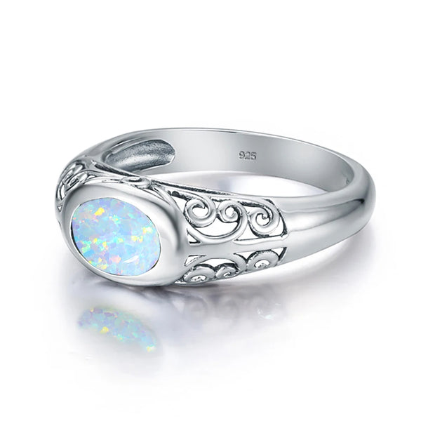 925 Sterling Silver White Fire Opal Ring for Women